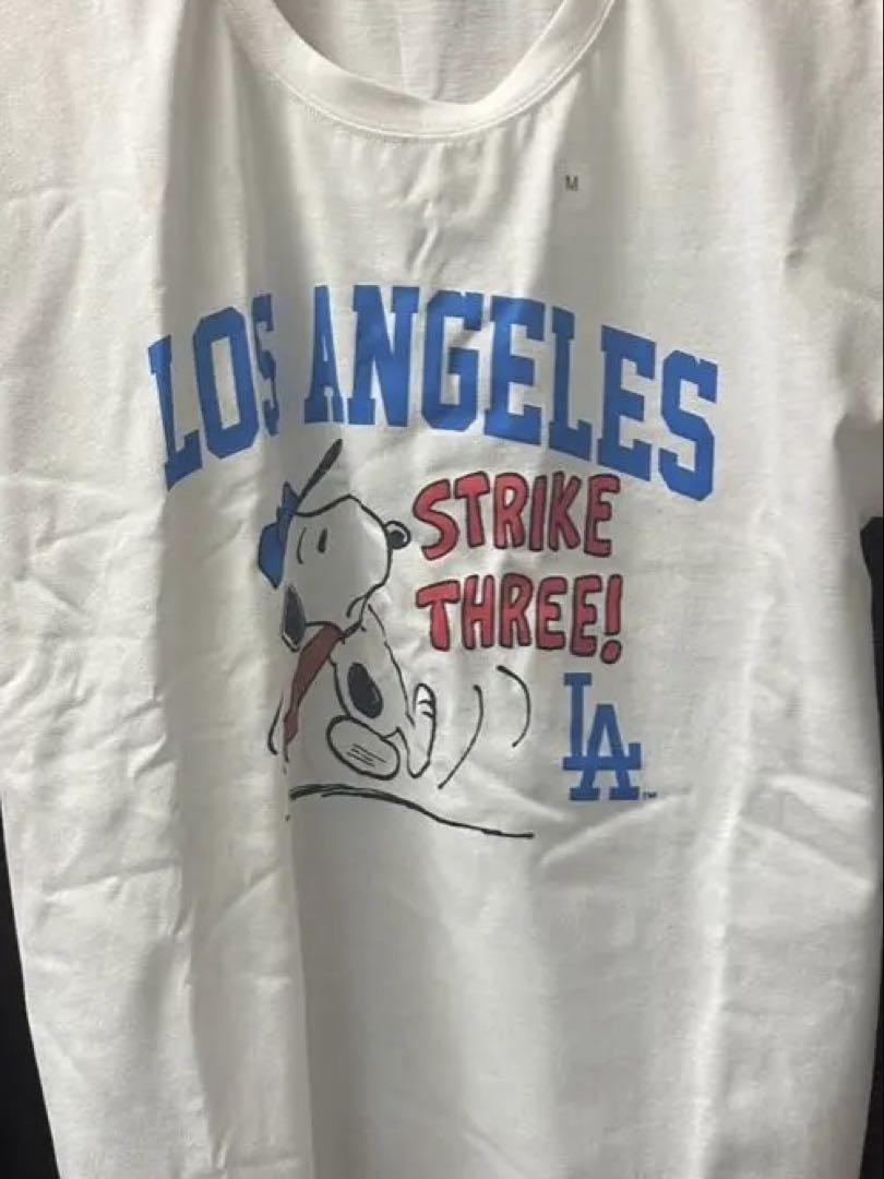 PEANUTS DODGERS スヌーピー ユニフォーム Peanuts Snoopy Dodgers Collaboration T-Shirt M White Cotton