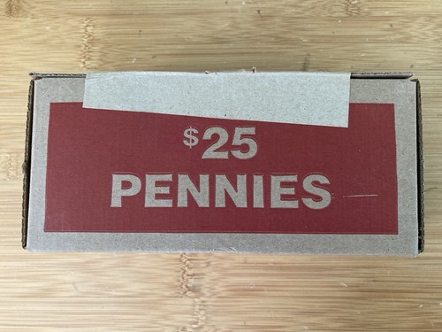 $25 SEALED Bank Box- Lincoln Penny Rolls w/ Copper, & Shield Cents Pennies - Picture 6 of 7