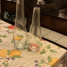 Lot of 2 Clear Glass Decorative Bud Vases, Freestanding Tall  Short 