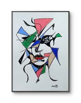 MOSAIC ABSTRACT FACE 12x16 ORIGINAL DRAWING GALLERY PAPER NEW COLOURFUL ART