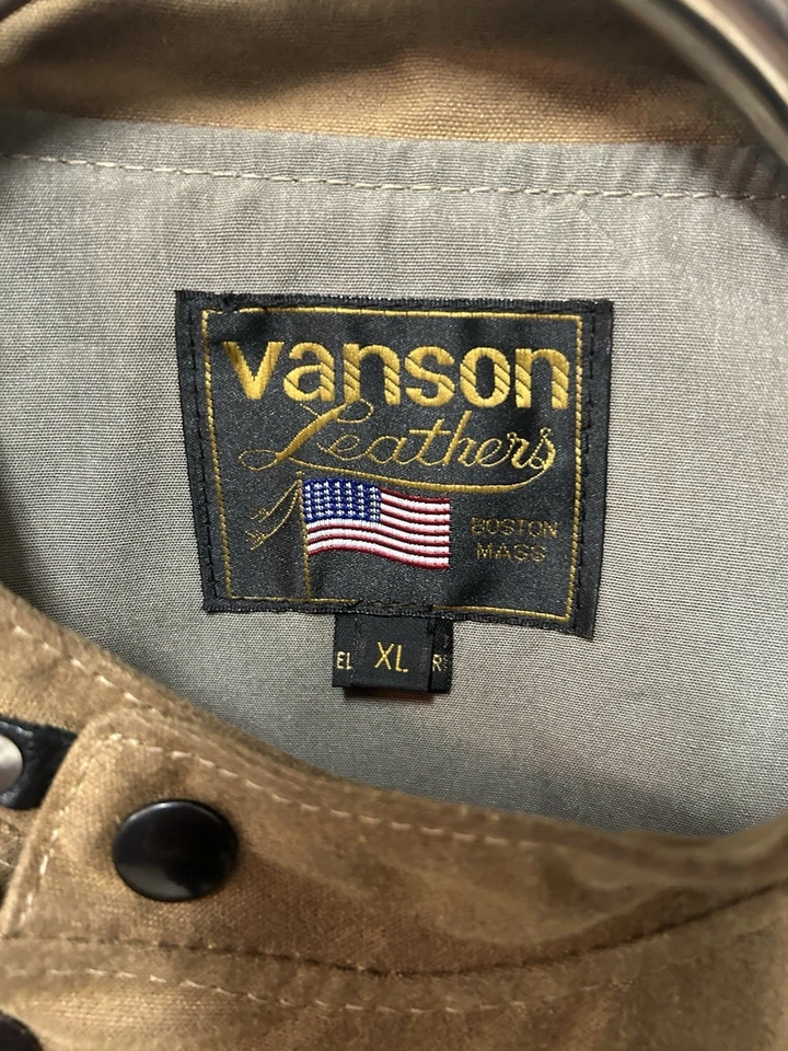 Vanson Leathers Waxed Canvas Motorcycle Jacket XL - Tan Boston Mass - Image 4 of 4
