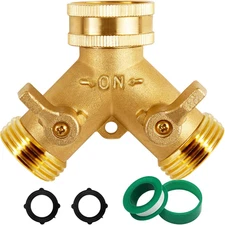 Triumpeek Brass Garden Hose Splitter, 3/4 Inch 2-Way Y Brass Hose Connector with