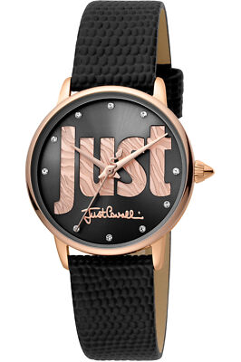 Just Cavalli JC1L116L0035 Logo rose gold black Leather Women's Watch NEW