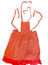 Vintage Cute Cottagecore Apron Red Floral Ruffled Trim Bib