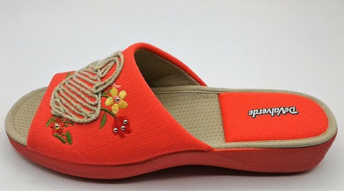 Ladies Scuff Slipper - DeValverde 178 Basket Summer - Coral & Marino & Indigo - Picture 7 of 22