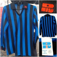 Maglia Home Vintage Anni 80 Righe Milano Italia Calcio Maglia Manica Lunga Blu Tg4