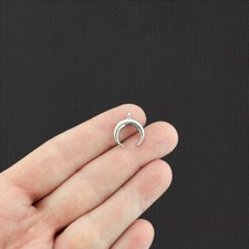 10 Crescent Moon Silver Tone Charms 2 Sided - SC429
