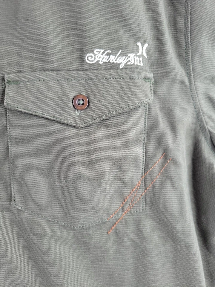 Hurley Freedom Teens Olive Army Green Denim Long Sleeve Shirt Boys XL - Image 4 of 4