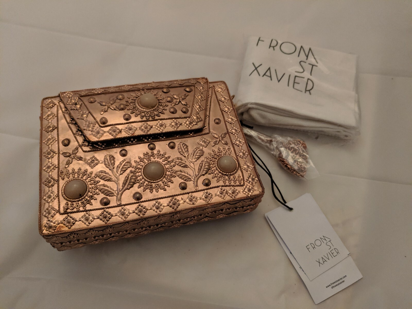 rose gold beaded clutch