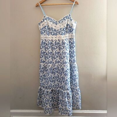 Adelyn Rae Floral Embroidered Lace Midi Dress Size L Blue/White | eBay Adelyn Rae Floral Embroidered Lace Midi Dress Size L Blue/White | eBay