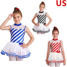 Girls Christmas Santa Claus Costume Ballet Dance Figure Skating Dress Gown
