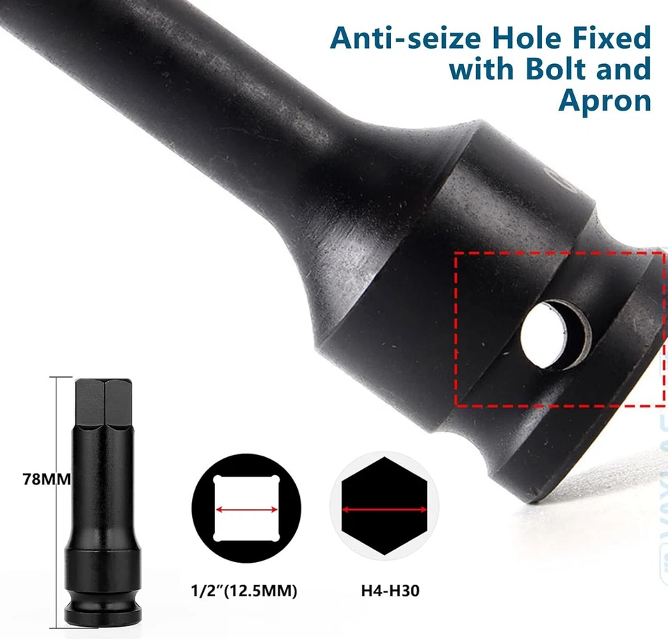 10Pc 1/2" Impact Hex Socket Drive Bit Metric Set H5-H19 Allen Key Torx with Case - image 4 of 4