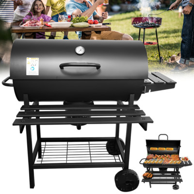 Grillwagen Holzkohlegrill Mit Deckel Temperaturanzeige Metall Ablagen Gartengril