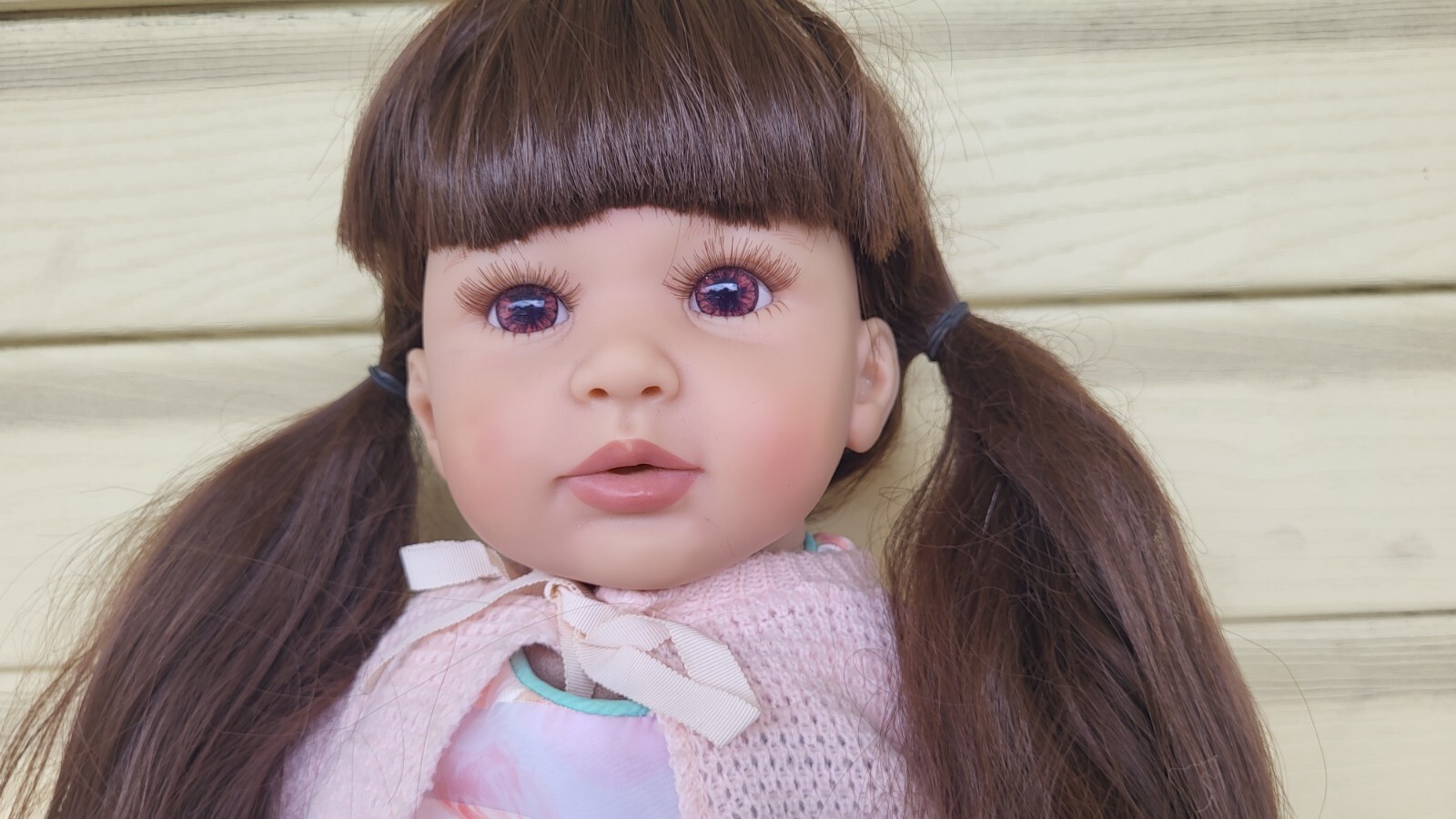 Toddler Girl Doll Realistic Vinyl Npk doll Brunette Ponytails 22"