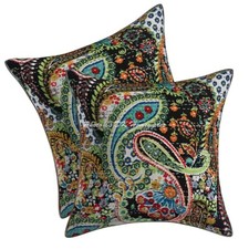 Cotton Bohemian Throw Pillow Covers Kantha Indian Paisley Set Of 2 Pillowcase