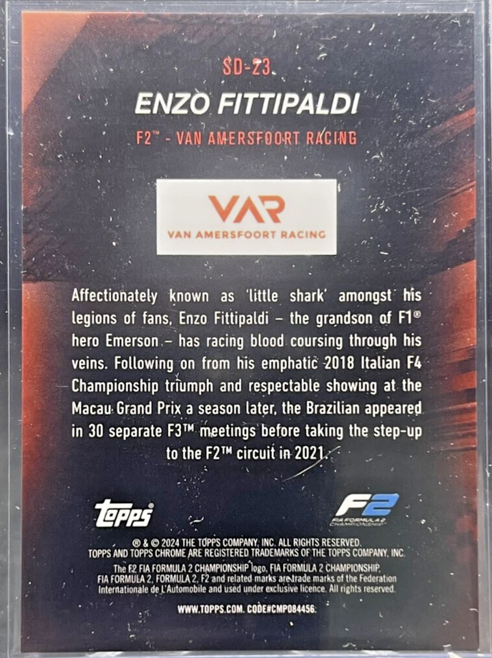 2024 Topps Chrome Formula 1 F1 Enzo Fittipaldi Speed Demons Orange 07/25 #SD-23 - Image 2 of 2