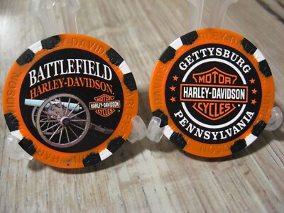 Battlefield Harley Davidson Emblem Poker Chip - Gettysburg, Pa. - Orange Black