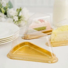 50 GOLD CLEAR Triangle Cake Slice Boxes Plastic Wedding FAVOR HOLDERS Events