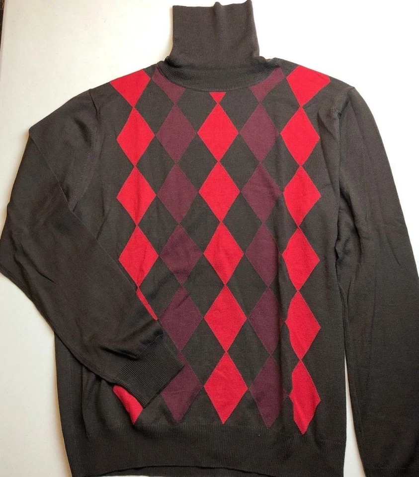Prada Men's 100% Wool Turtleneck Argyle Sweater US L IT 54 - Image 2 of 4