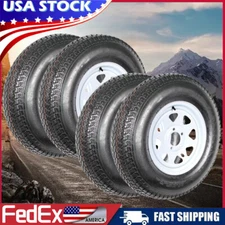 4 Pack ST205/75D14 Trailer Tires on Rims 205/75 14 in. 5 Lug White Spoke Wheels