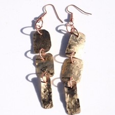 Tribal Statement Brass Copper Earrings Drop Handmade Primitive Boho Gold Golden