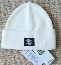 Image of Genuine LACOSTE Ribbed Patch Logo White Cuff Beanie Hat Toque UNISEX RB3046 Lac3