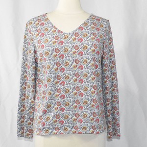 J-JILL-Women-s-Blue-Pink-Floral-Print-Knit-Top-MEDIUM-100-Cotton