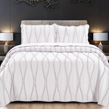 3 Piece Quilted Bedspread Bed Throw Single Double King Size Embossed Bedding Set