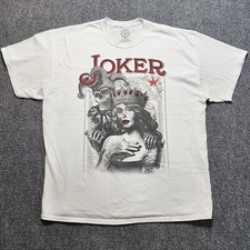ODM Men's T Shirt Red & White Graphic Gothic Joker Queen Card Tattoo Design