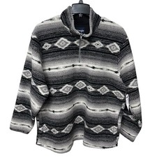 Wrangler Mens 1/4 Zip Aztec Fleece Pullover Size Pockets XL Black White NWT