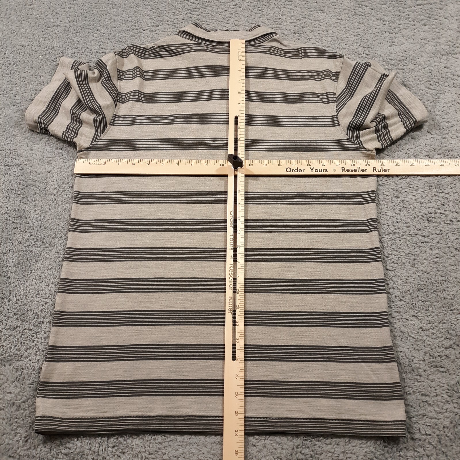 SmartWool Polo Shirt Mens Medium Merino Wool Striped Outdoor Gray