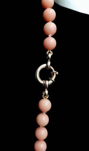 PREZIOSA ANTICA COLLANA REGOLARE IN CORALLO ROSA CHIUSURA ARGENTO DORATO 925. - Foto 4 di 24