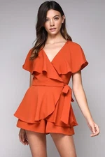 Brick /Orange Waist Tied Romper S,M,L 