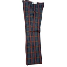 NOS Haggar Knit Dress Pants Flare Trousers 36x31 Grn Brown Plaid Slacks VTG 60's