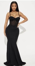 Black Mesh Beaded Corset Maxi Dress Sleeveless Backless Spaghetti Strap