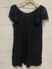 J. CREW Silk Blend Textured Swiss Dot Flutter Sleeve Flounce Dress Size 6 Black