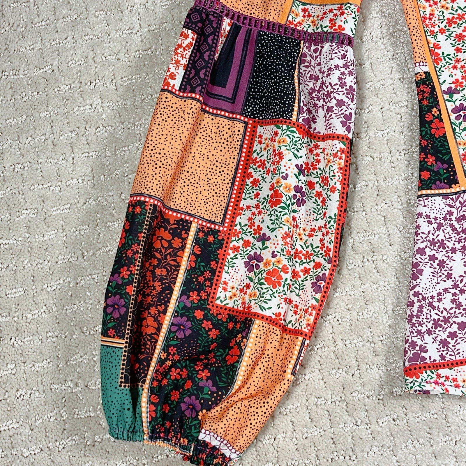 Multicolor Patchwork Blouse Women’s Size Small Fl… - image 2