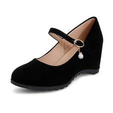 Women's Round Toe Low Top Retro Mary Jane Shoes Comfort Hidden Wedge Heel Pumps