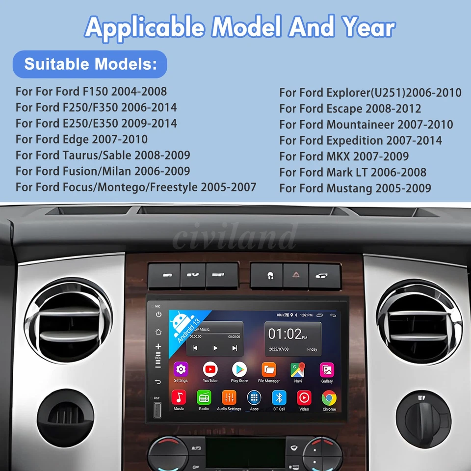 Apple CarPlay Car Radio GPS Stereo For Ford F-250 F-350 Super Duty 2006-2014 - Imagem 4 de 4