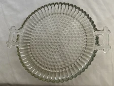VTG Jeanette Glass Co. National Clear Hobnail 8" Round 2 Handle Tray (set of 2)