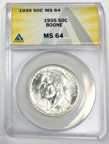 1935 Daniel Boone Commemorative Half Dollar Anacs MS64 Low Mintage