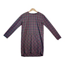 French Connection Womens Soho Check Shift Dress 6 Gray Plaid Long Sleeve Classic