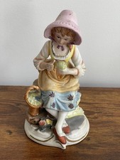 Vtg Norleans UCAGC Girl Figurine Eating Apple w/ Basket 6.5* Tall Sample Model