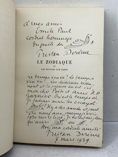 Tristan DERÈME : Le Zodiaque. 1930. Avec DEUX ENVOIS et une LETTRE. Rel signée.