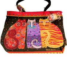 Laurel Burch Large 17" Canvas  With 3 Cats Toe Bag New Without Tag