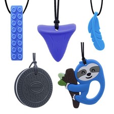 GNAWRISHING Sensory Chew Necklace for Boys, 5 Pack Necklaces Blue