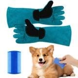 XuYelora Animal Handling Gloves, Bite Proof Cat Pet Leather blue