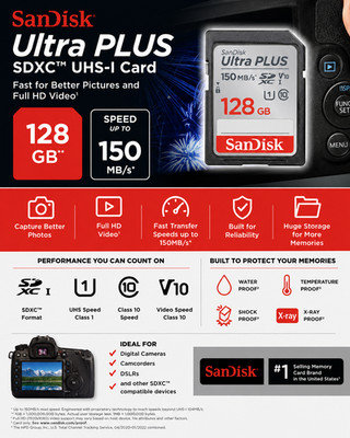SanDisk Ultra PLUS 128GB SDXC UHS-I SD Card V10 150MB/S SDSDUWC-128G-AN6IN