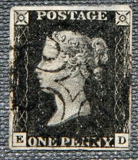 GB QV 1840 1d Penny Black Central Neat Black Maltese Cross 4 margins ED letters