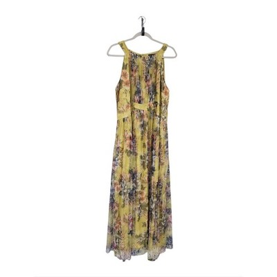 Candalite Yellow Floral Maxi Dress 2X Halter Neck Mesh Overlay Event Summer NWT